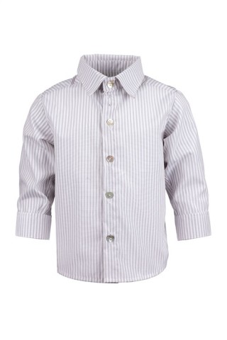 Βαπτιστικό πουκάμισο oxford βαμβακερό ριγέ λευκό-γκρι