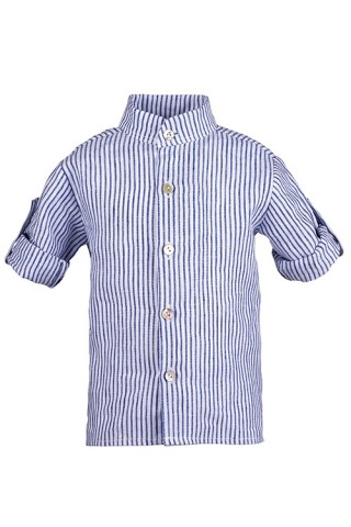 Βαπτιστικό πουκάμισο λινό ριγέ λευκό μπλε 